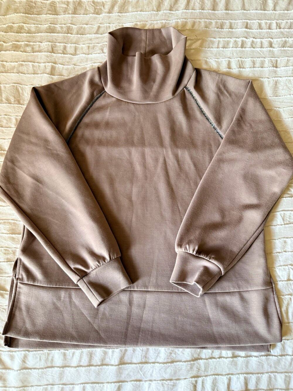 Elie Tahari Taupe Turtleneck Raglan Long Sleeve Knit Pullover Sweater S/P